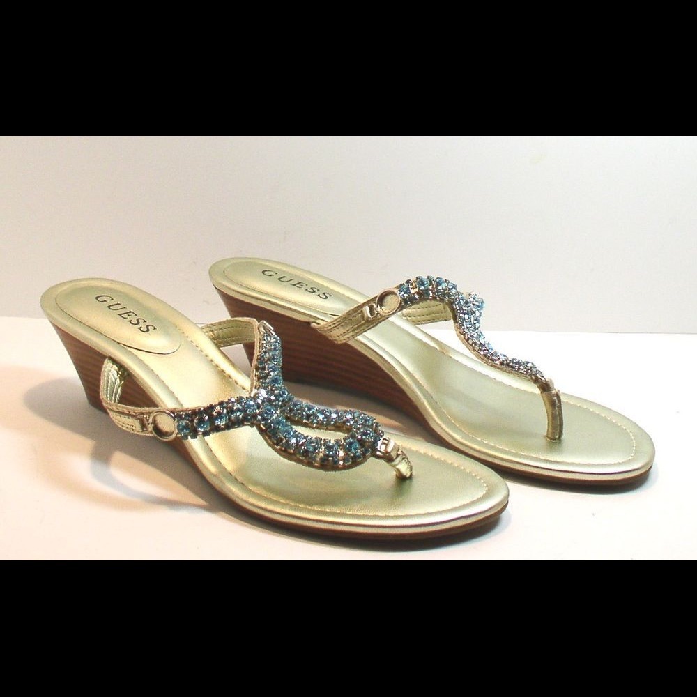 Guess Ulley 9.5 Gold Leather Wedge sandals